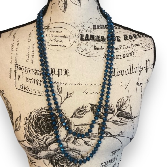 Vintage Bead Necklace Crystal Hand Knotted Blue 31” - Picture 4 of 5